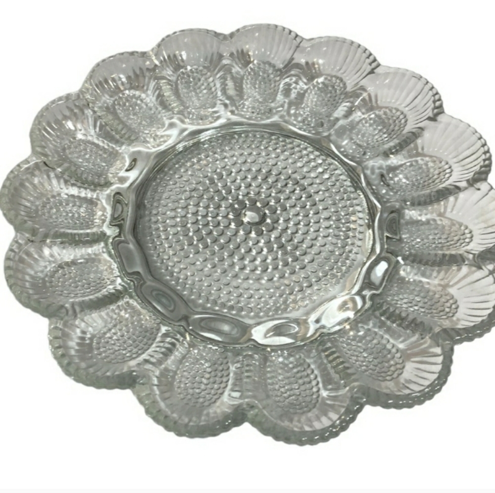 INDIANA GLASS COMPANY Clear Hobnail Glass Deviled Egg & Relish TrayVintage EUC.